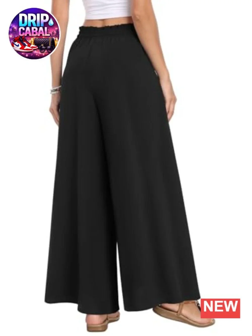 Flowy Wide Leg Palazzo Pants with Pockets, High Rise Drawstring Boho Trousers